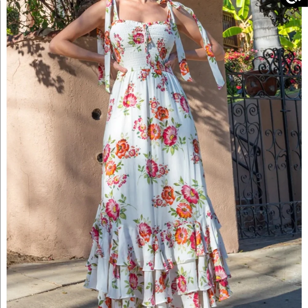 Trisha Dress- midi floral dress with shoulder ties - Picture 3 of 5